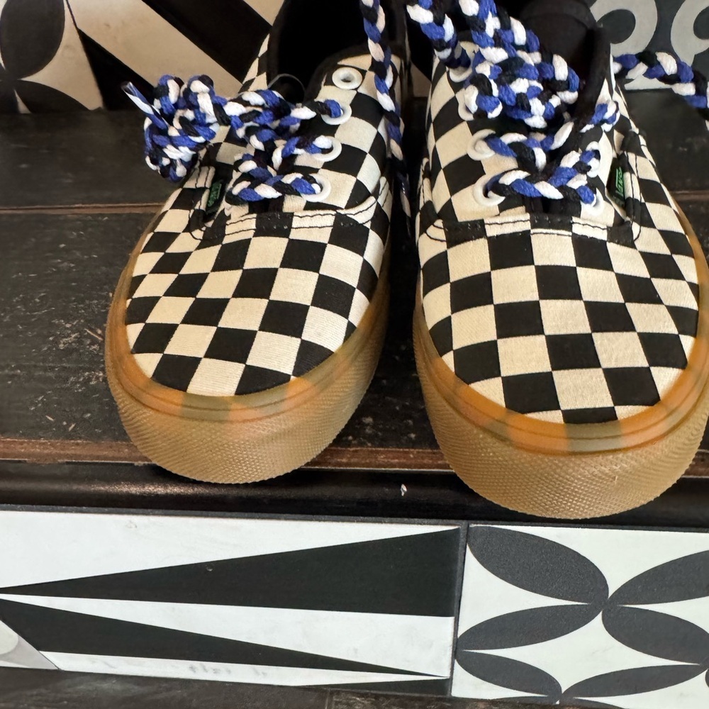 Vans classic Checkered Sneakers😎Black and White with cool laces-unisex,zoom in: - Picture 8 of 9